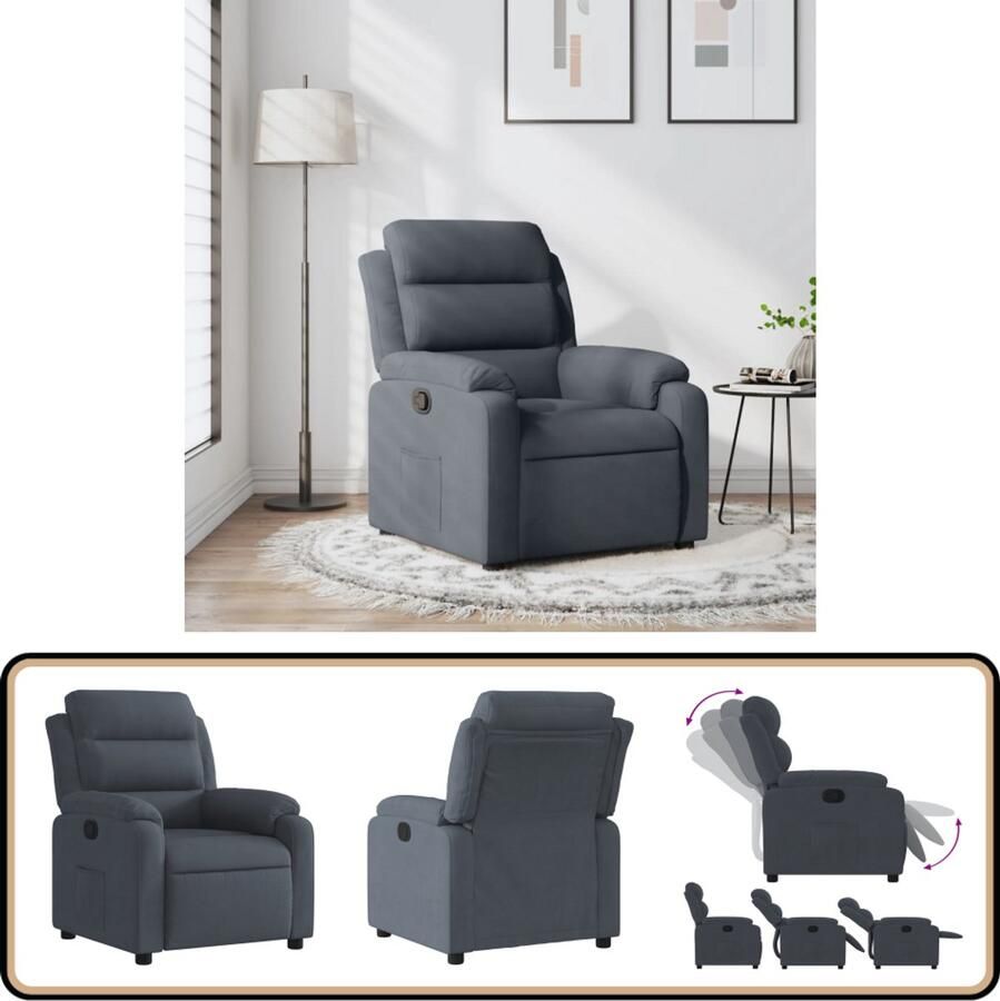 VidaXL Verstelbare Fauteuil Fluweel Donkergrijs Verstelbare Fauteuil Fauteuils Lounge Stoel Relaxfauteuil Fluweel Fauteuil