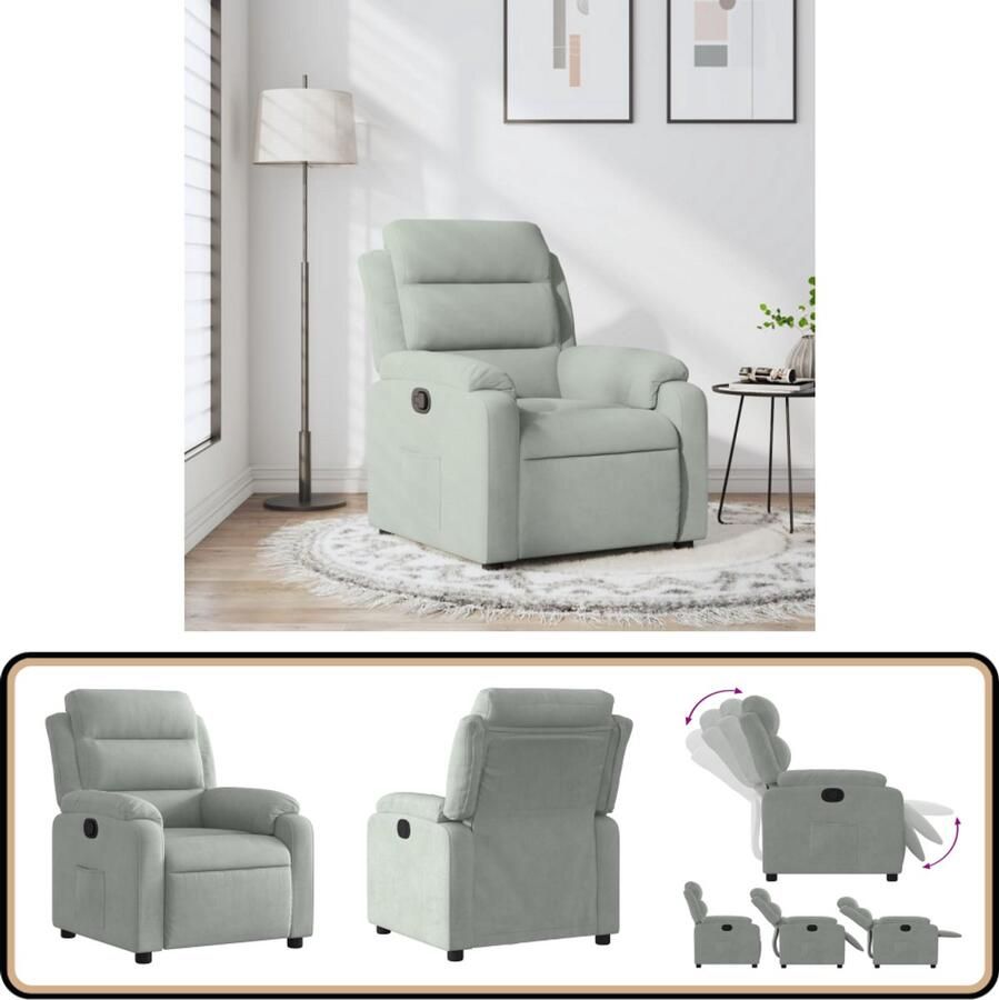 VidaXL Verstelbare Fauteuil Fluweel Lichtgrijs Verstelbare Fauteuil Fauteuils Lounge Stoel Fluweel Fauteuil Lichtgrijs Fauteuil