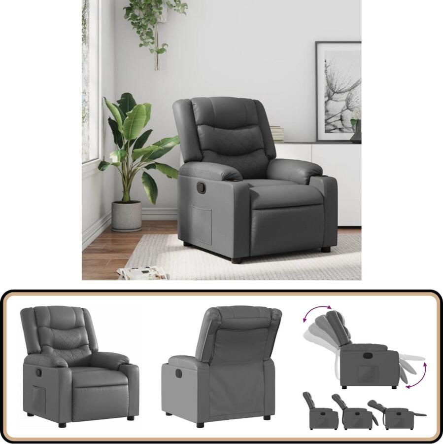 VidaXL Verstelbare Fauteuil Kunstleer Grijs Verstelbare Fauteuil Lounge Stoel Fauteuils Designstoel Relaxfauteuil