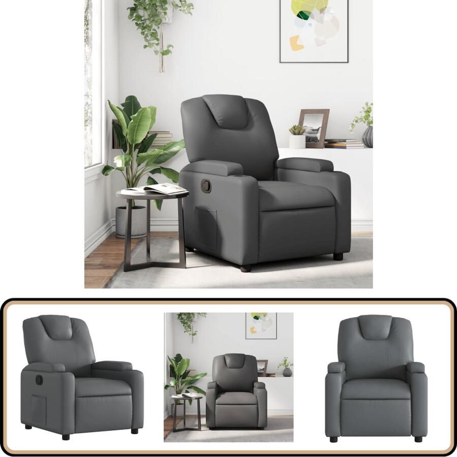 VidaXL Verstelbare Fauteuil Kunstleer Grijs Verstelbare Fauteuil Lounge Stoel Fauteuils Grijs Kunstleder Bank Ergonomische Stoel