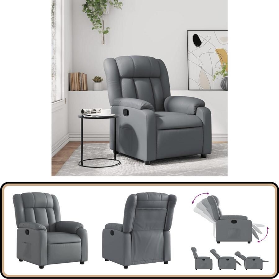 VidaXL Verstelbare Fauteuil Kunstleer Grijs Verstelbare Fauteuil Lounge Stoel Fauteuils Relaxfauteuil Kunstleder Fauteuil