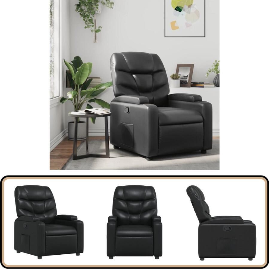 The Living Store Fauteuil verstelbaar kunstleer zwart Verstelbare Fauteuil Lounge Stoel Fauteuils Kunstleder Zwarte Fauteuil
