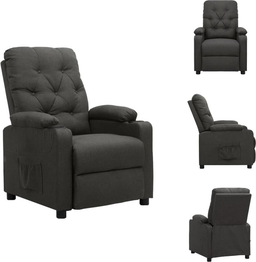 VidaXL Verstelbare Fauteuil Luxe Comfortabel Donkergrijs Stof Metaal 78.5x93x96.5cm Verstelbare rugleuning en voetensteun Fauteuil - Foto 2