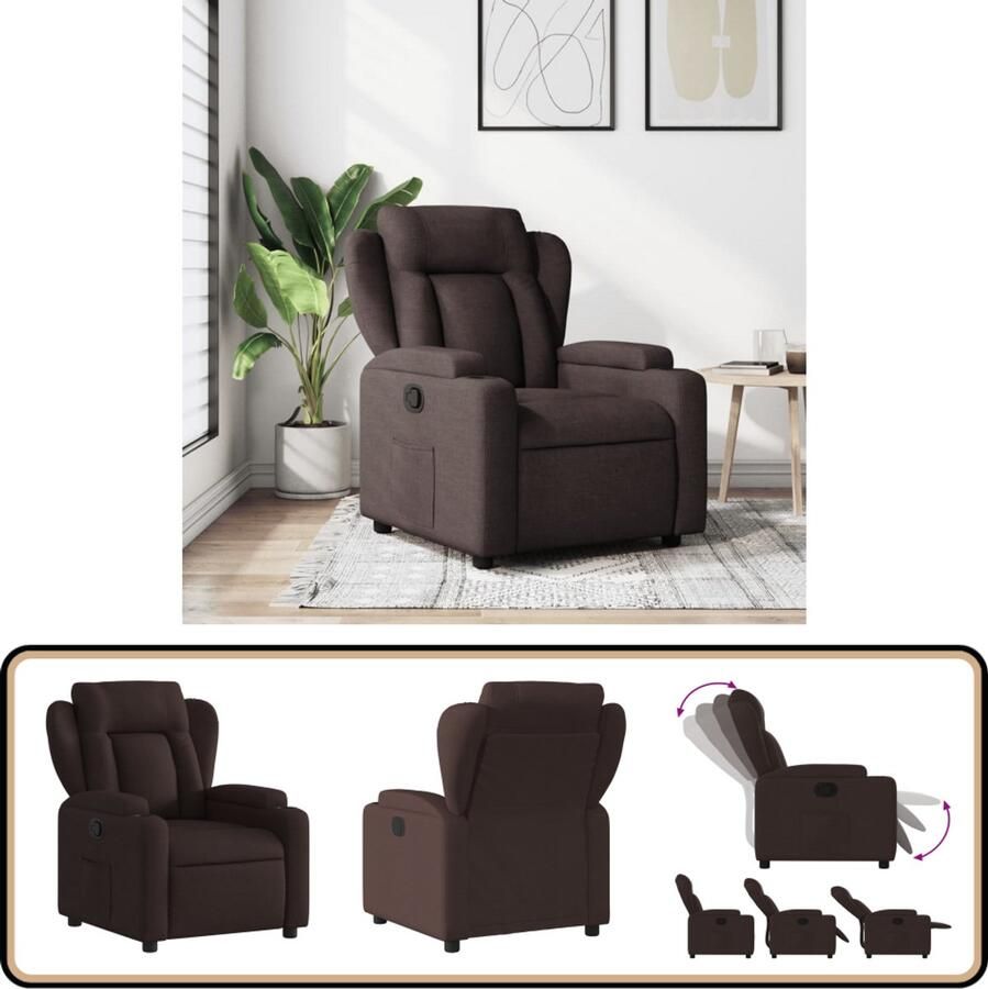 VidaXL Verstelbare Fauteuil Stof Donkerbruin Verstelbare Fauteuil Fauteuils Lounge Stoel Relaxfauteuil Lederlook