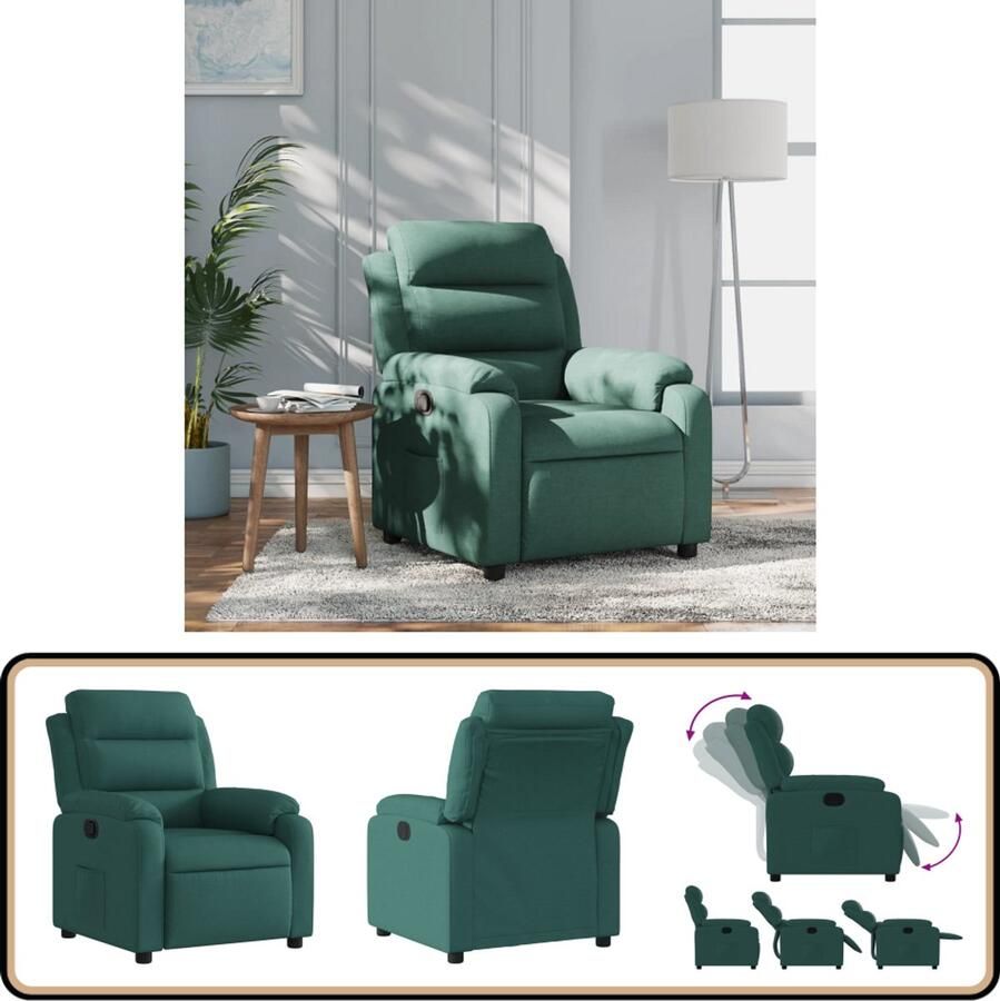 VidaXL Verstelbare Fauteuil Stof Donkergroen Comfortabele Fauteuil Verstelbare Stoel Lounge Stoel Relaxfauteuil Fauteuils