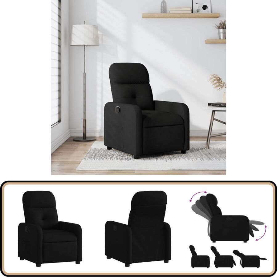 VidaXL Verstelbare Fauteuil Stof Zwart Comfortabel Verstelbare Fauteuil Fauteuils Lounge Stoel Relaxfauteuil Leesstoel