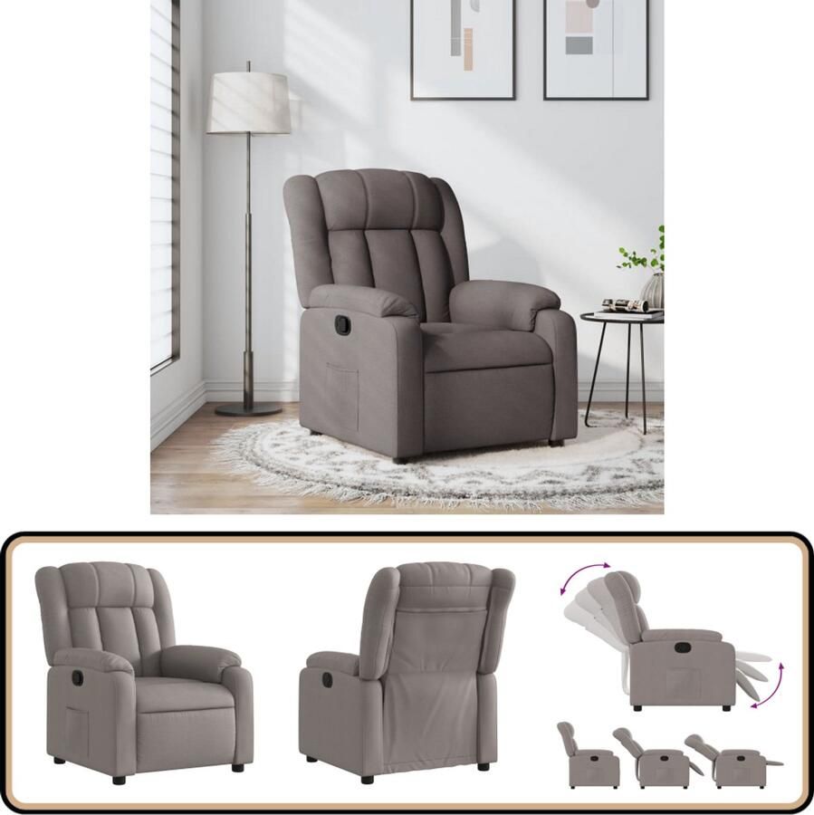 VidaXL Verstelbare Fauteuil Taupe Stijlvol Comfort Verstelbare Fauteuil Fauteuils Lounge Stoel Relaxfauteuil Leesstoel