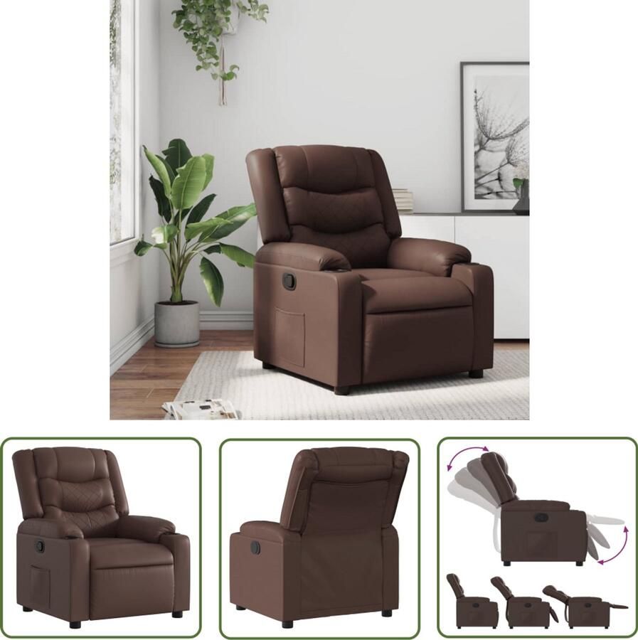 The Living Store Fauteuil verstelbaar kunstleer bruin Fauteuil Loungestoel Relaxstoel Bruine Fauteuil Lederlook