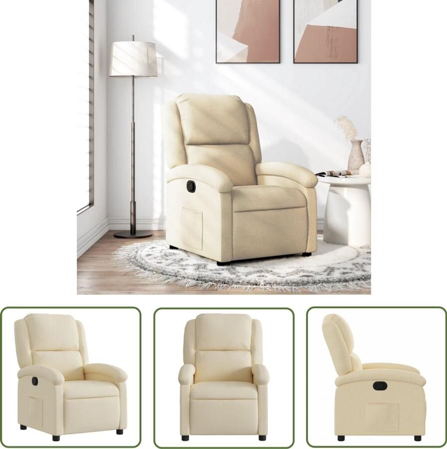 The Living Store Fauteuil verstelbaar stof crèmekleurig Verstelbare Fauteuil Fauteuils Lounge Stoel Relaxfauteuil Leesstoel