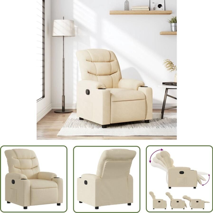 The Living Store Fauteuil verstelbaar stof crèmekleurig Comfortabele Fauteuil Verstelbare Stoel Lounge Stoel Relaxfauteuil Fauteuils
