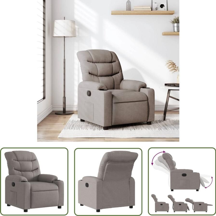 The Living Store Fauteuil verstelbaar stof taupe Comfortabele Fauteuil Verstelbare Stoel Lounge Stoel Relaxfauteuil Fauteuils