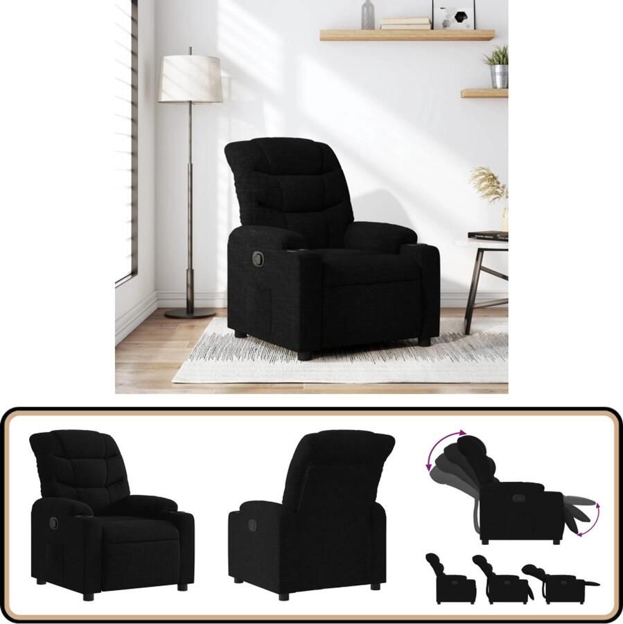 VidaXL Verstelbare Fauteuil Zwart Stof Comfortabele Fauteuil Verstelbare Stoel Lounge Stoel Relaxfauteuil Leesstoel