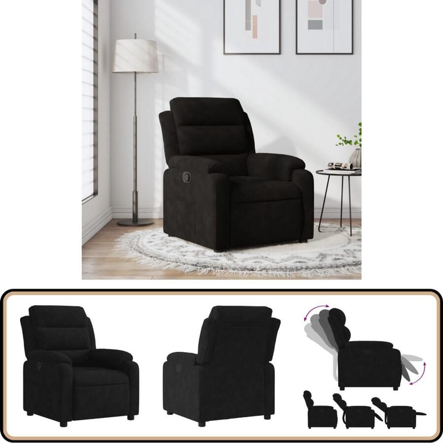 VidaXL Verstelbare Fluwelen Fauteuil Zwart Verstelbare Fauteuil Fauteuils Lounge Stoel Relaxfauteuil Fluweelfauteuil - Foto 3