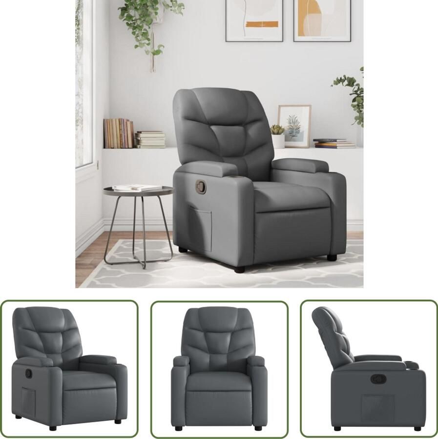 VidaXL Fauteuil verstelbaar kunstleer grijs Comfortabele Fauteuil Verstelbare Fauteuil Lounge Stoel Fauteuils Grijs Kunstleder Bank