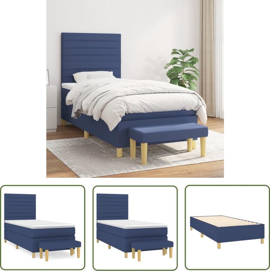 The Living Store Bedframe met verstelbaar hoofdeind en pocketveringmatras 193 x 90 x 118 128 Blauw Boxspringbed Verstelbare Hoofdbord Pocketveringmatras Blauwe Beddengoed Slaapkamer Meubels