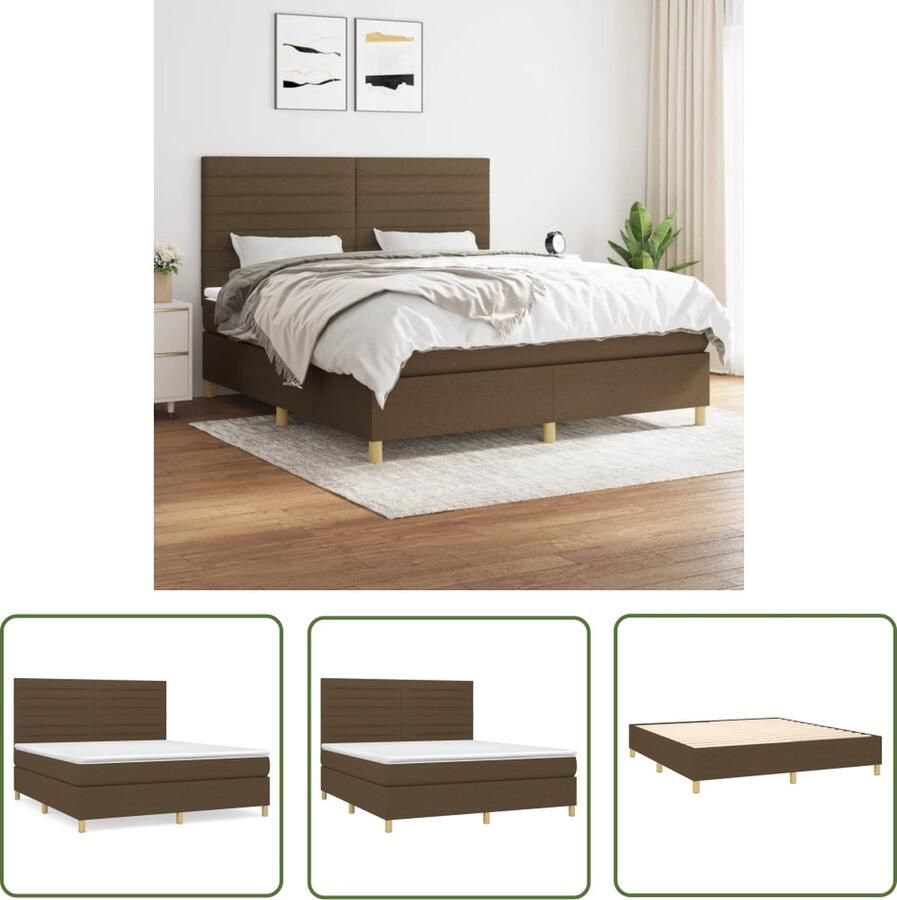 The Living Store Boxspringbed Duurzaam Verstelbaar hoofdbord Pocketvering matras Middelharde ondersteuning Huidvriendelijk Donkerbruin 203x160x118 128cm 160x200x20cm 160x200x5cm
