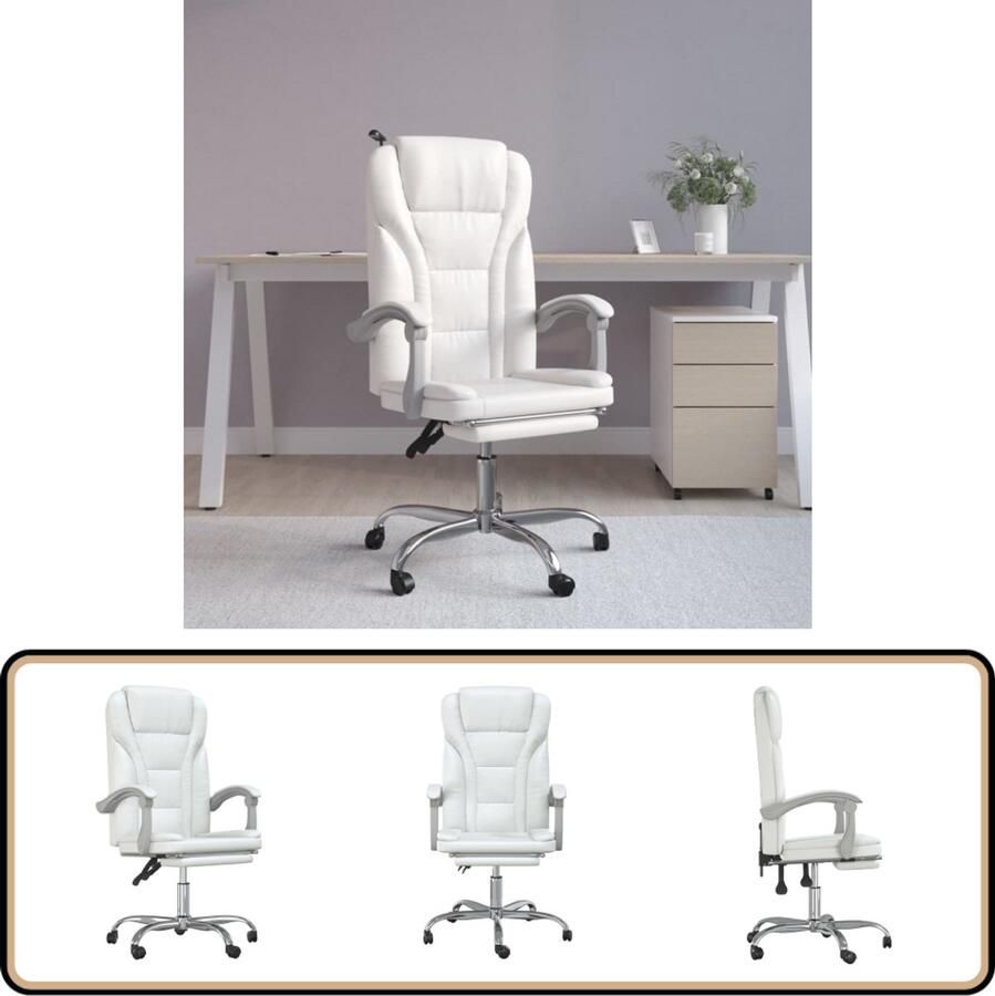 VidaXL Verstelbare Kantoorstoel Kunstleer Wit Kantoorstoel Bureaustoel Comfortabele Stoel Verstelbare Stoel Witte Stoel Kunstlederen Stoel Ergonomische Stoel