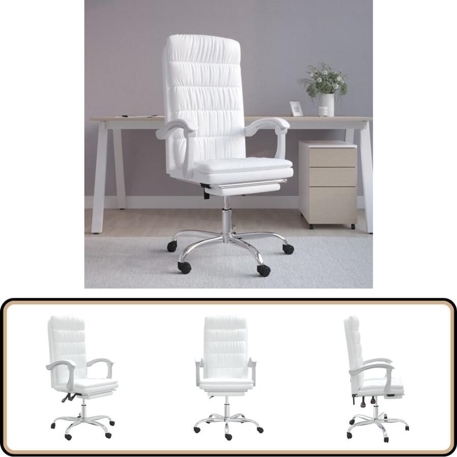 VidaXL Verstelbare Kantoorstoel Kunstleer Wit Kantoorstoel Bureaustoel Verstelbare Stoel Comfortabele Stoel Kunstleder Stoel Witte Stoel