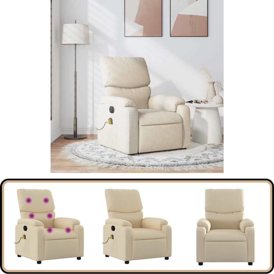 VidaXL Verstelbare Massagestoel crèmekleurig Massagestoel Relaxstoel Ergonomische Stoel Lounge Stoel Elektrische Massage - Foto 2