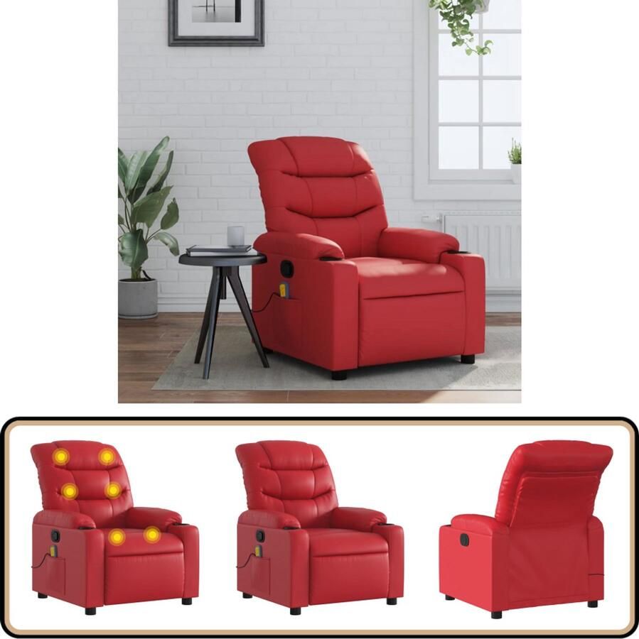 VidaXL Verstelbare Massagestoel Kunstleer Rood Massagestoel Lounge Stoel Relaxstoel Elektrische Massage Functie