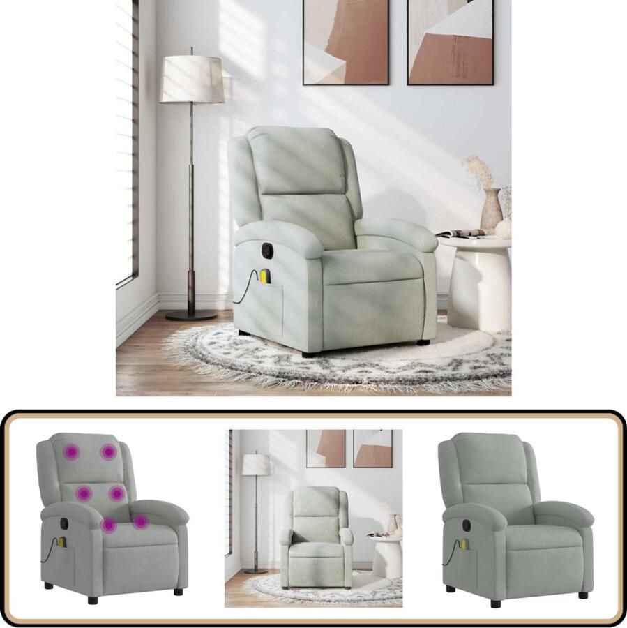 VidaXL Verstelbare Massagestoel Lichtgrijs Fluweel Massagestoel Ergonomische Stoel Lounge Stoel Relaxstoel Verstelbare Stoel
