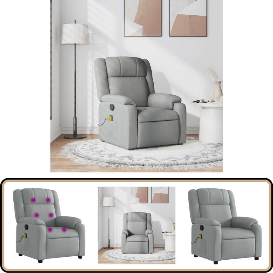 VidaXL Verstelbare Massagestoel Lichtgrijs Massagestoel Ergonomische Stoel Relaxstoel Lounge Stoel Elektrische Massage