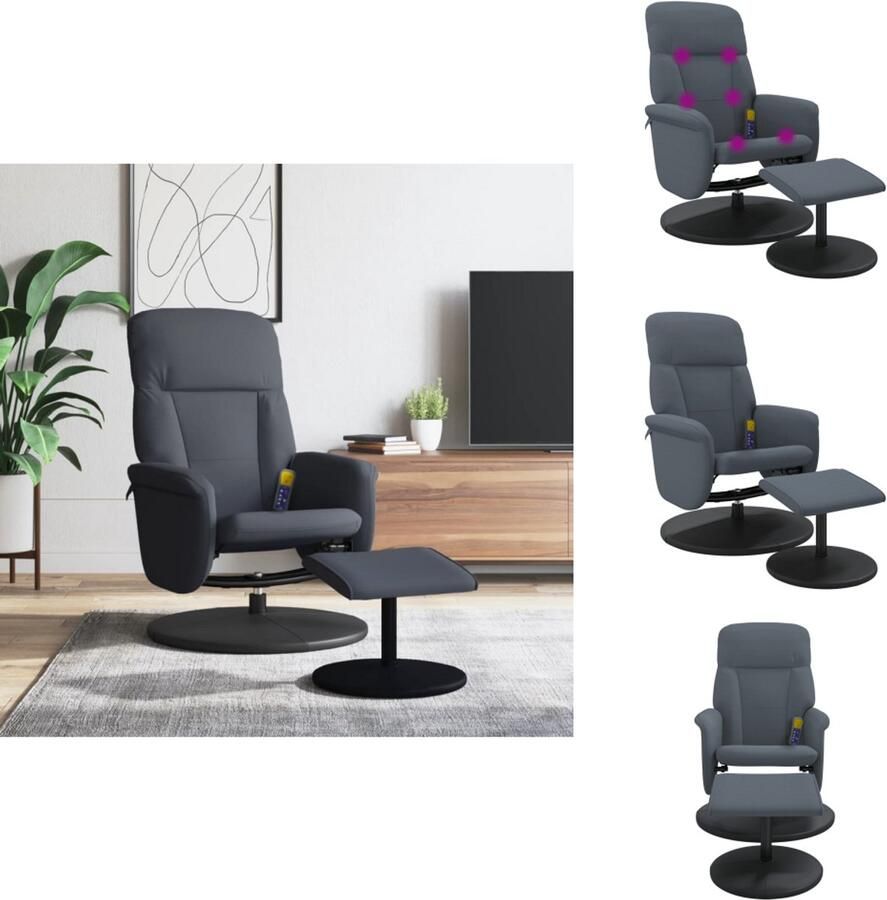 VidaXL Verstelbare Massagestoel Verstelbare Massagestoelen Massage Fauteuil Massagestoel verstelbaar met voetenbank fluweel donkergrijs - Foto 2