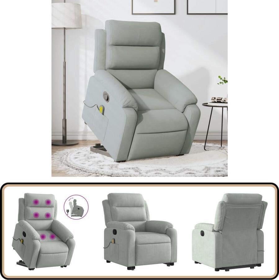 VidaXL Verstelbare Sta-op Massagestoel Lichtgrijs Sta-opstoel Massageruimte Verstelbare Stoel Elektrisch Verstelbaar Massagefauteuil