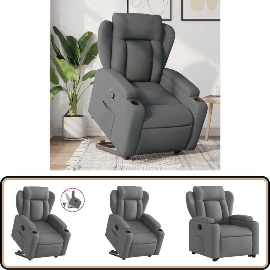 VidaXL Verstelbare Sta-op-Stoel Donkergrijs Stof Sta-op Verstelbare Fauteuil Sta-op Verstelbare Fauteuils Opsta-hulp Fauteuil Stoel Voor Opstaan En Achteroverleunen