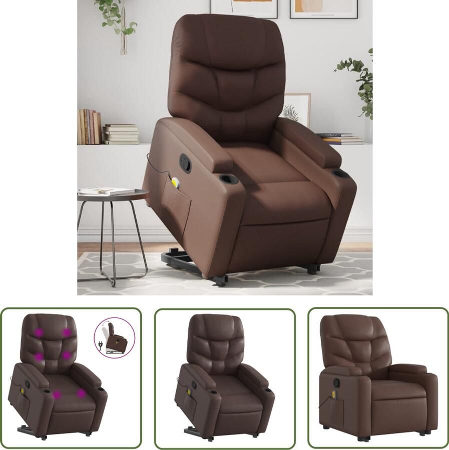 The Living Store Sta-op-massagestoel verstelbaar kunstleer bruin Stapstoel Massageruimtelijke Meubels Elektrisch Bedienbare Stoelen Ergonomische Stoelen Fauteuil