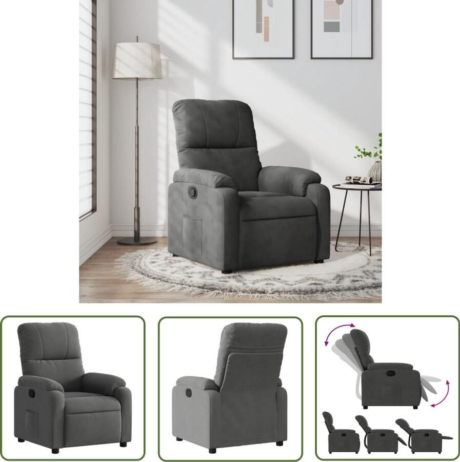 VidaXL Fauteuil verstelbaar microvezelstof donkergrijs Fauteuil Verstelbare Stoel Lounge Stoel Lederlook Microfiber
