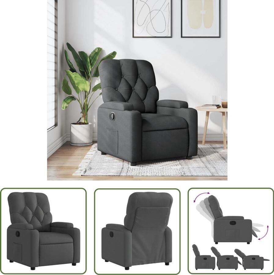 VidaXL Fauteuil verstelbaar stof donkergrijs Fauteuil Verstelbare Stoel Lounge Stoel Relaxstoel Lederlook - Foto 2