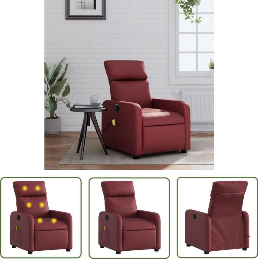 The Living Store Massagestoel verstelbaar kunstleer wijnrood Massagestoel Lounge Stoel Relaxstoel Elektrische Massage Comfortstoelen