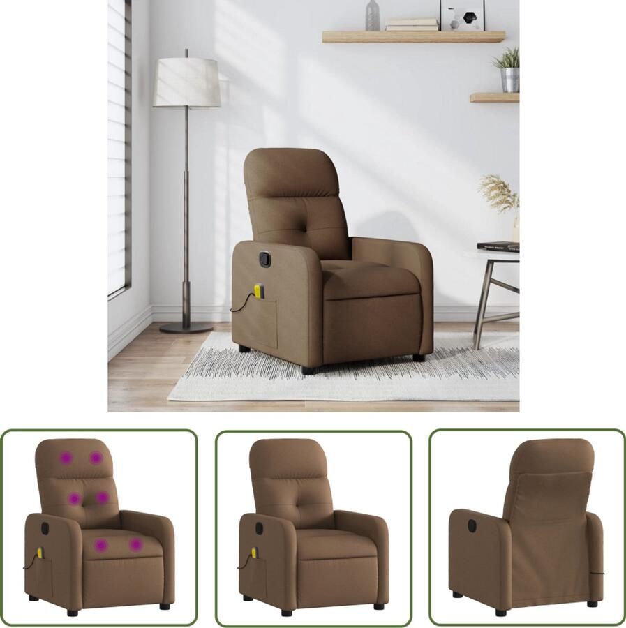The Living Store Massagestoel verstelbaar stof bruin Massagestoel Relaxstoel Ergonomische Stoel Elektrische Massage Comfortstoel