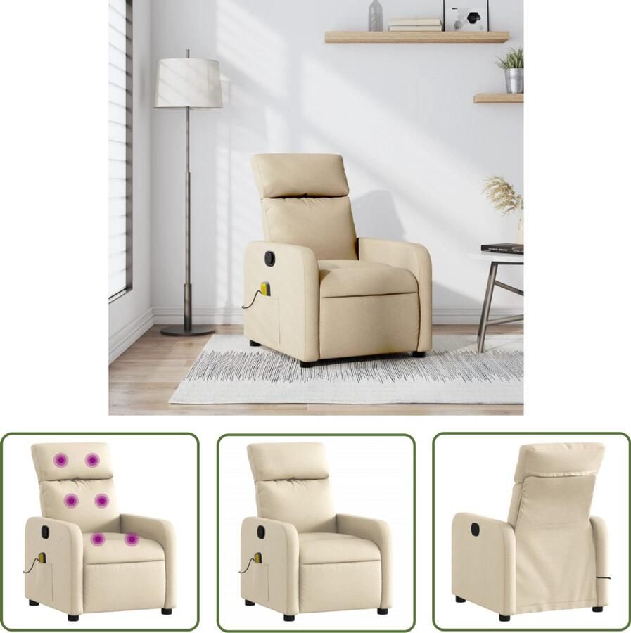 VidaXL Massagestoel verstelbaar stof crèmekleurig Massagestoel Verstelbare Stoel Lounge Stoel Relaxstoel Comfortstoeltje