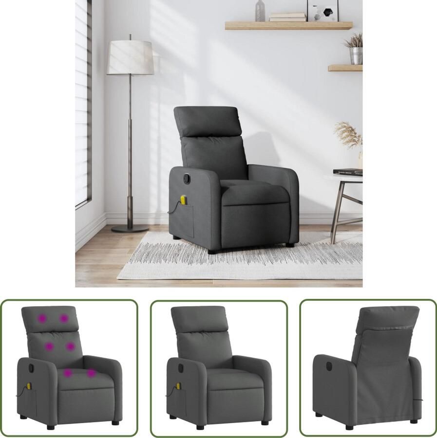 The Living Store Massagestoel verstelbaar stof donkergrijs Massagestoel Verstelbare Stoel Elektrische Massage Comfortstoel Relaxfauteuil