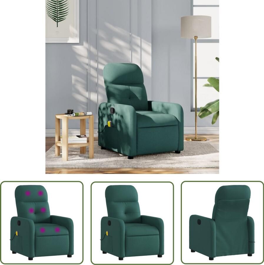The Living Store Massagestoel verstelbaar stof donkergroen Massagestoel Verstelbare Stoel Comfortstoel Relaxfauteuil Ergonomische Stoel