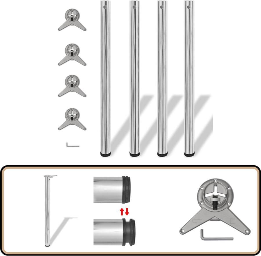 The Living Store Tafelpoten Set 60 x 870 mm Chroom Verstelbaar Tafelpoten Chroom Verstelbare Tafelpoten Metalen Tafelpoten Kopen - Foto 3