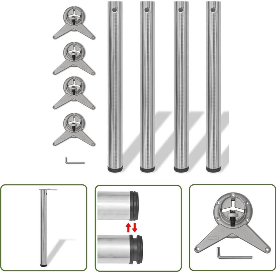 VidaXL Verstelbare tafelpoten geborsteld nikkel 4 stuks Tafelpoten Kopen Adjustable Table Legs Metal Table Legs Zilveren Tafelpoten Bruine Tafelpoten Salontafels Eetkamertafels Keukenapparatuur
