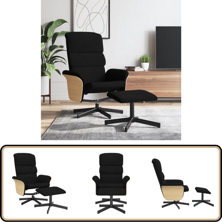 VidaXL Verstelbare Zwarte Fauteuil met Voetenbank Verstelbare Fauteuil Fauteuils Lounge Stoel Ergonomische Stoel Zwarte Fauteuil