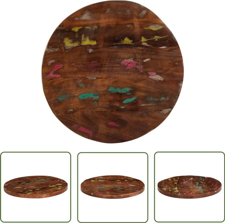 The Living Store Tafelblad rond Ø 60x2 5 cm massief gerecycled hout Houten Tafelblad Vintage Tafelblad Vervangen Rustiek Tafelblad Recyclebaar Tafelblad - Foto 2