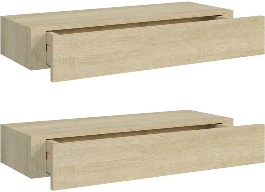 VidaXL viaXL Wandschappen 2 st met lade MDF Eikenkleurig Zwevend Ladeschap Wandplank Ladekast Bergruimte Decoratief