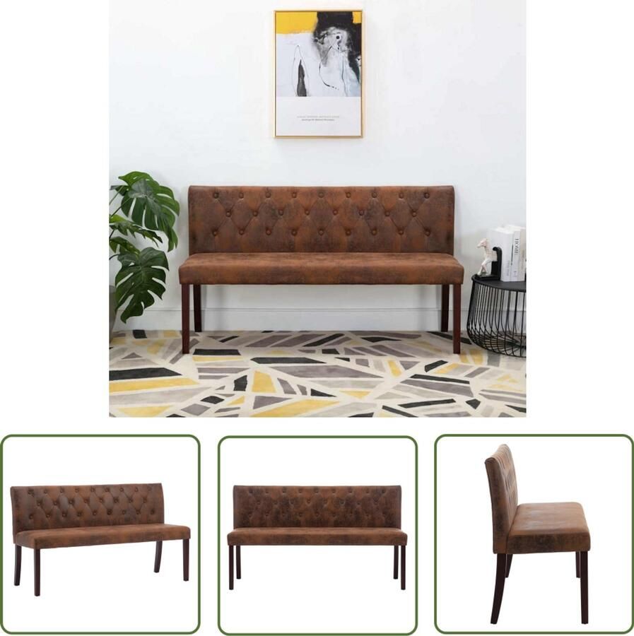 The Living Store Retro Bank Kunstsuède Bruin 148.5 x 52 x 84.5 cm Retro Bank Vintage Bank Bankbruin Lederlook Bank Stoffen Bank - Foto 2