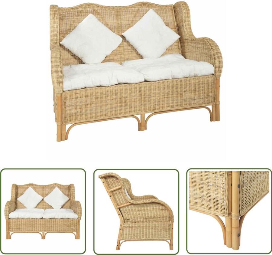 The Living Store 2-zitsbank Rattan 120x84x90.5 cm Crèmewit Tweedehands Meubels Vintage Bank Lounge Stoffen Bank Relaxstoel Buitenbank - Foto 2