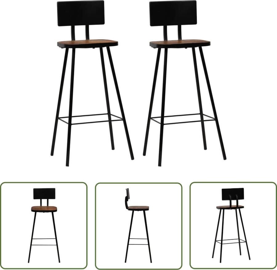 The Living Store Barstoelen Massief gerecycled hout 45 x 36 x 99 cm IndustriÃle stijl Industriele Meubels Vintage Barstoel Bruine Barstool Houten Barstoel Recycled Wood Furniture - Foto 3