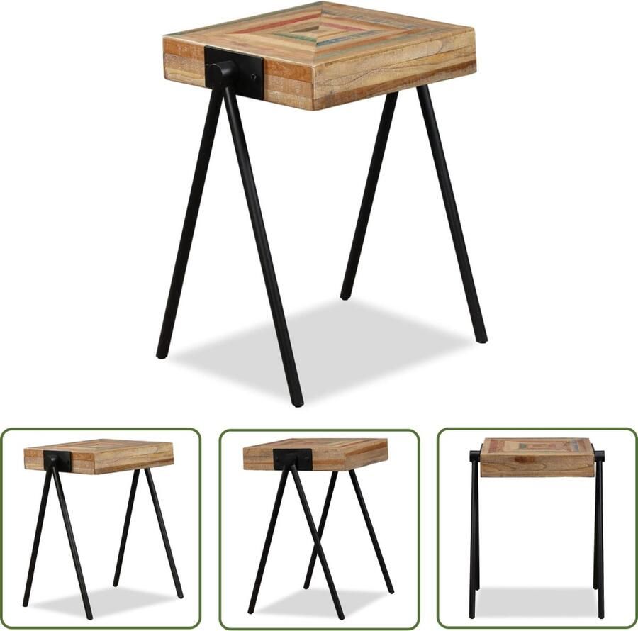 The Living Store IndustriÃle Bijzettafel Gerecycled Teakhout 49 x 40 x 60 cm Meerkleurig Industriële Bijzettafel Vintage Bijzettafel Hout Teakhouten Bijzettafel Multifunctionele Bijzettafel - Foto 2
