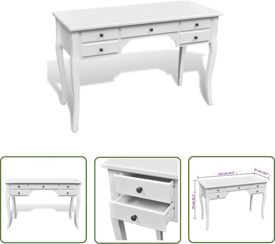 The Living Store Bureau Franse Stijl Hout 120.2 x 47 x 79.1 cm 5 Laden Franse Bureau Vintage Bureau Schrijfbureau Computerbureau Bureaublad - Foto 2