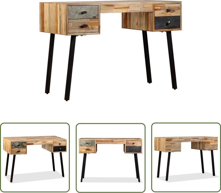 The Living Store Schrijftafel Vintage 110 x 50 x 76 cm Gerecycled Teakhout Schrijftafel Vintage Bureau Teak Houten Bureau Retro Bureau Home Office Meubilair - Foto 2