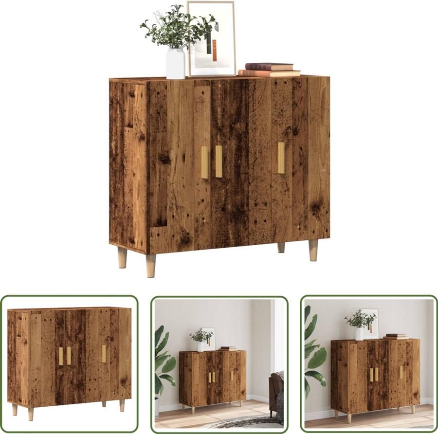 The Living Store Dressoir 90x34x80 cm bewerkt hout oud houtkleurig Dressoir Vintage Dressoir Houten Dressoir Opslagmeubels Salontafel