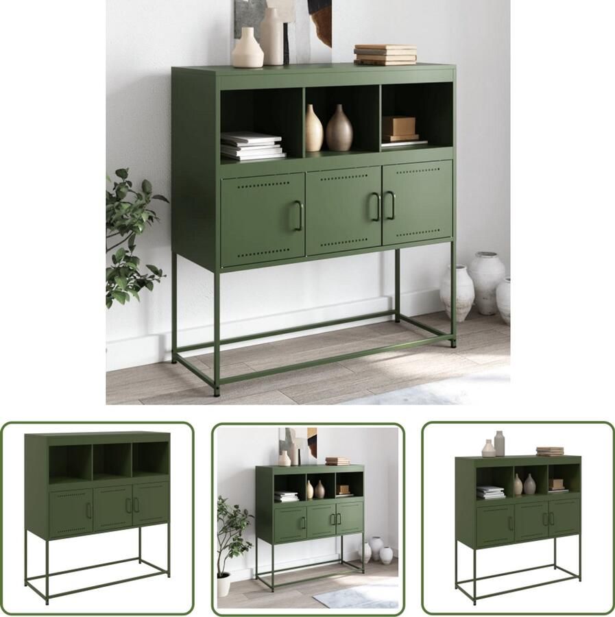 VidaXL Dressoir 100 5x39x107 cm staal olijfgroen Dressoir Vintage Dressoir Metalen Dressoir Groen Dressoir Olijfgroene Dressoir